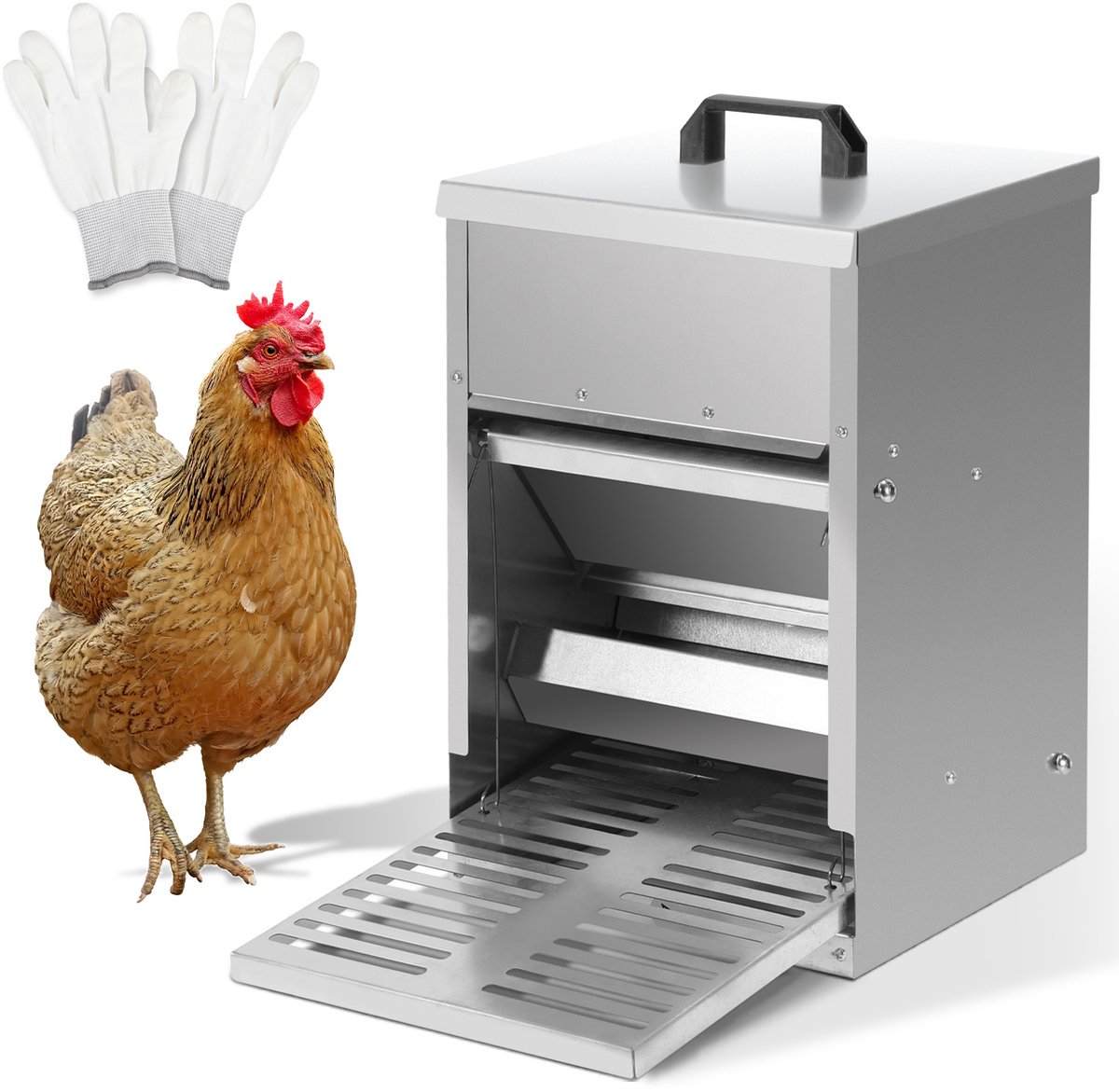 1x Automatische Kippenvoerbak 5 kg - Voederautomaat met Pedaal - Gegalvaniseerd Staal - Waterdicht & Rattenbestendig - Voor Kippen en Pluimvee