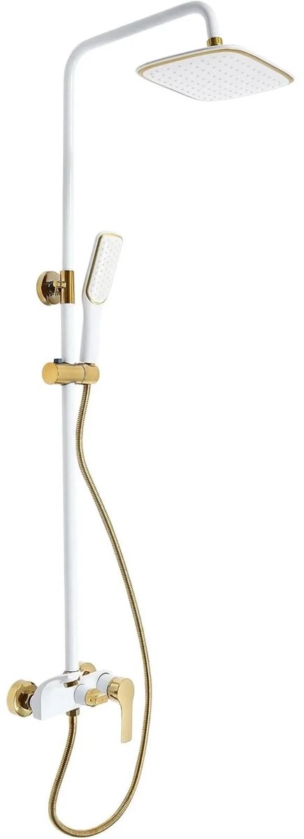 RosaBloom Regendouche - Handdouche - Doucheset - Douchesysteem - In hoogte verstelbaar - Thermostaat - 85-125cm - Messing & RVS - Wit/Goud