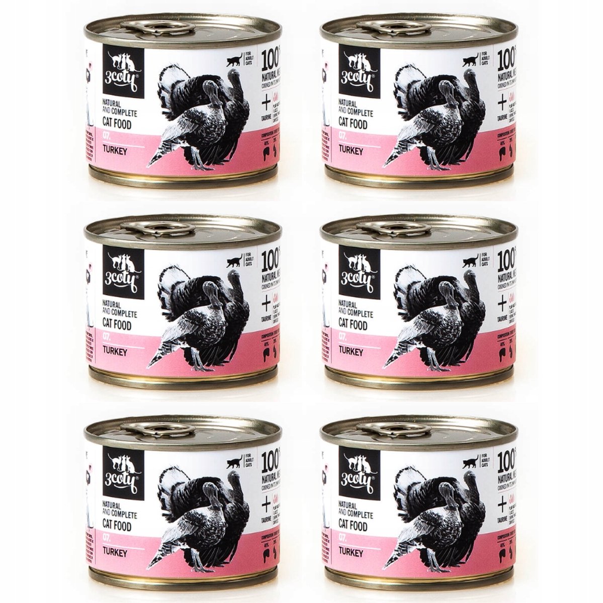 3COTY 3Coty Serie - Kalkoen Kattenvoer - 6x180g - Volledige Maaltijd - Zonder Kunstmatige Additieven