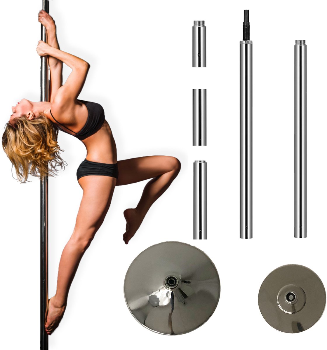 TRUTZHOLM - Pole Dance Danspaal Chroom - Professioneel 231-274 cm - Ø 45mm - Static & Spinning - Tabledance Zonder Boren