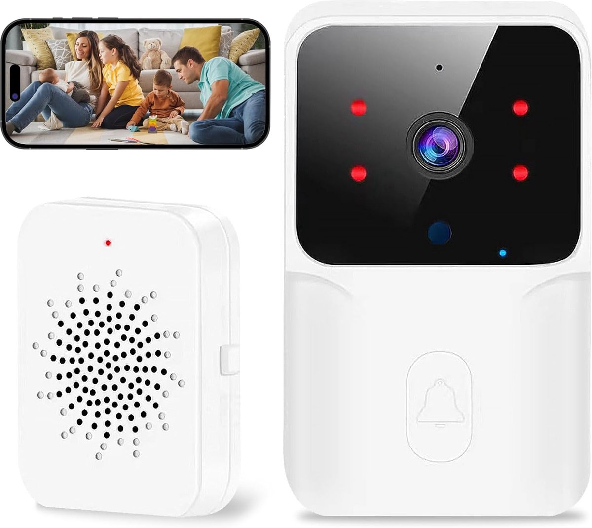Videobel WiFi - Slimme Camera - Thuisbeveiliging - Directe Meldingen - 1080p HD - Wit