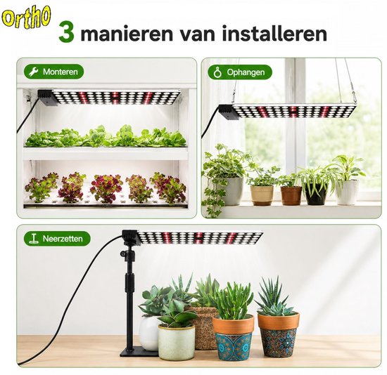 Ortho® - LED Groeilamp op voet - Full Spectrum Kweeklamp - 75 LED's - 15W verbruik - Professionele groeilamp - Indoor Grow Light - LED verlichting
