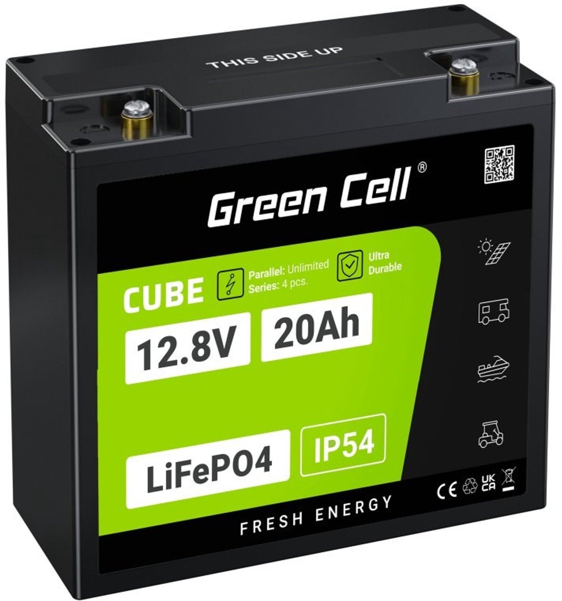 Green Cell CUBE - LiFePO4 Batterij - 20Ah - 12V/12.8V - IP54