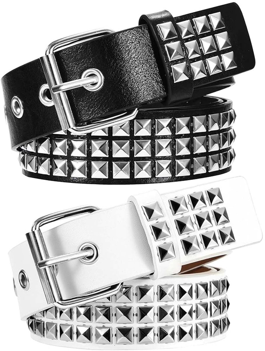Dailygoods- Punkriem Verstelbaar - Klinknagels/Riem met Dubbele Gesp - Leren/Punk Riem - 2 Stuks - 110 cm x 3,8 cm - Modieus Ontwerp - Klinknagelriem