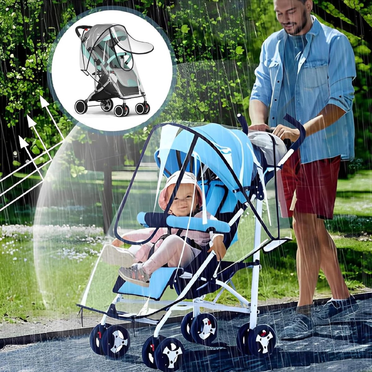 Universele waterdichte regenhoes voor kinderwagens Kinderwagenaccessoires Transparante stofkap Open ritssluiting Paraplu Regenachtig seizoen Waterdicht - Zipper EVA – foto 4