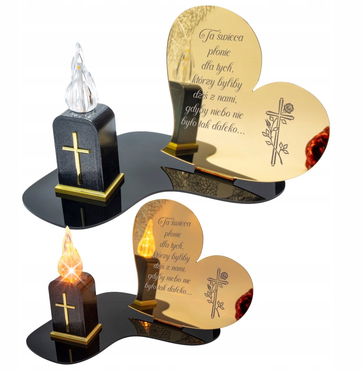 Gouden LED Grafsteen Kaars - Grote Eeuwige Graflicht met Gravure