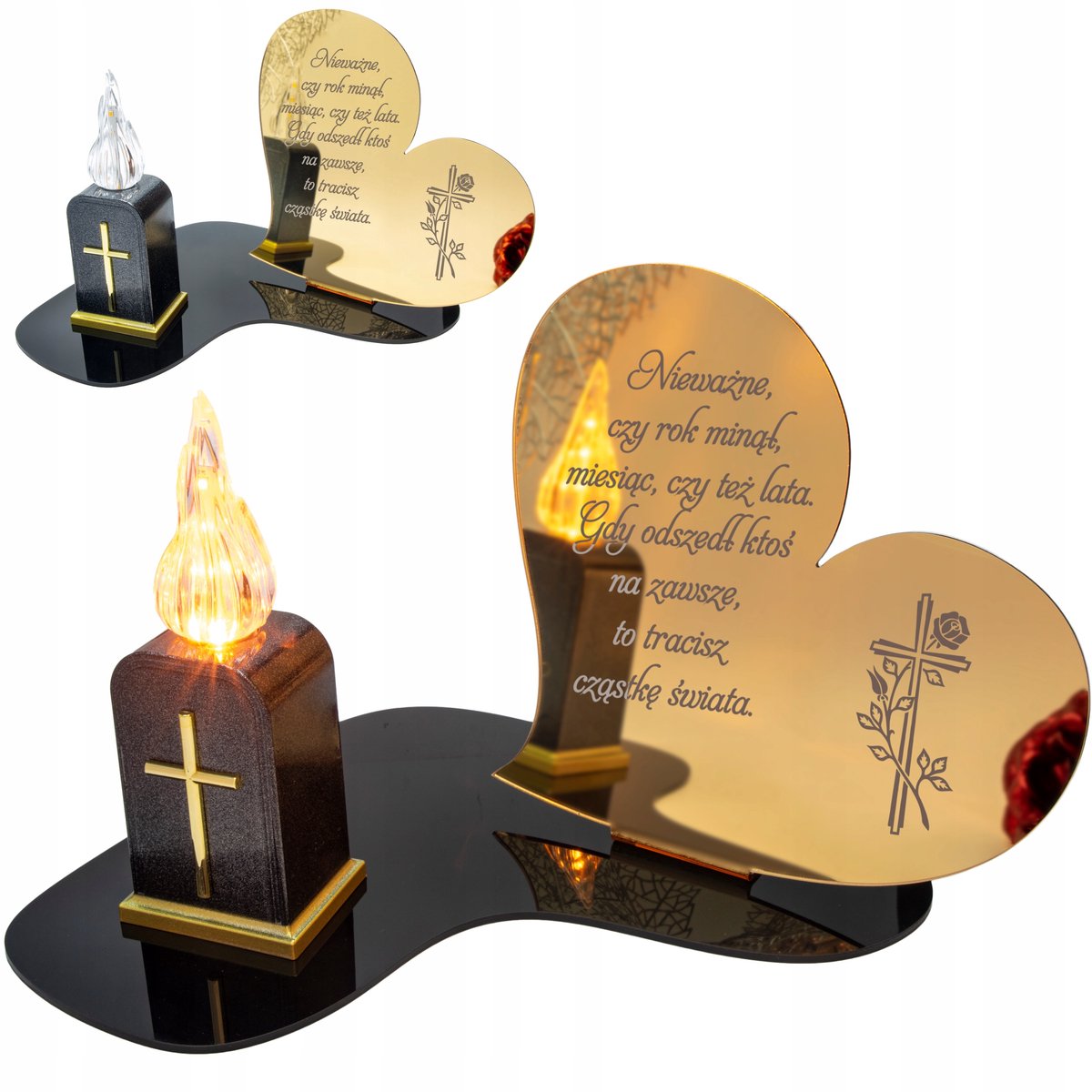 Gouden LED Grafsteen Decoratie - Grote Graflicht met Gravure