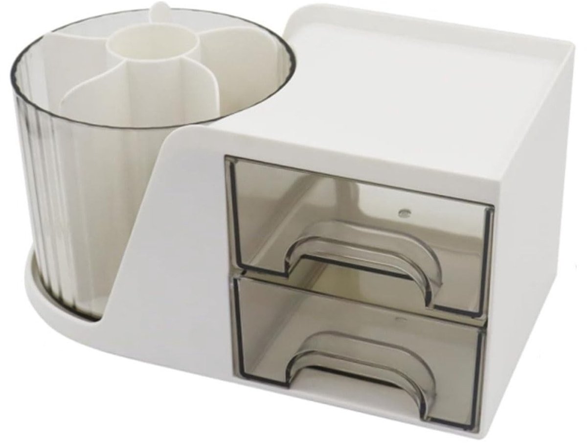 Dailygoods- Bureau-Organizer 360° Draaibaar - Bureau Organizer met 2 Laden - Tafel Organizer - Multifunctionele Organizer - Geschikt voor School/Kantoor - 4 Vakken - Tafelorganizer