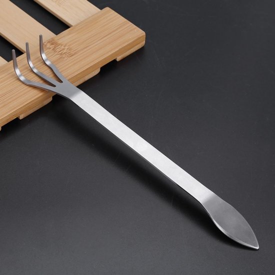 Dailygoods- Bonsai Gereedschap Roestvrij Stalen Hark - 3 Tanden - Ergonomische Handgreep - Bodemventilatie - Onkruidverwijderaar - 24 x 4 cm - Wortelhark van Dailygoods — afbeelding 2