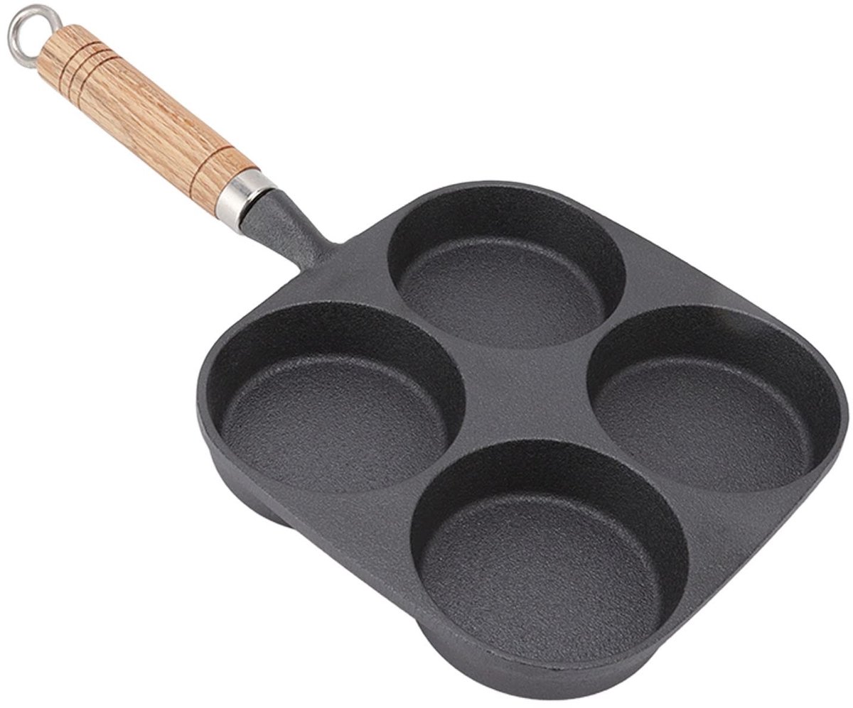 Dailygoods- Eierpan 4-kops - Gietijzer - Antiaanbaklaag - Gemakkelijk schoon te maken - Gelijkmatige verwarming - Voor omeletten/hamburgers - Koekenpan