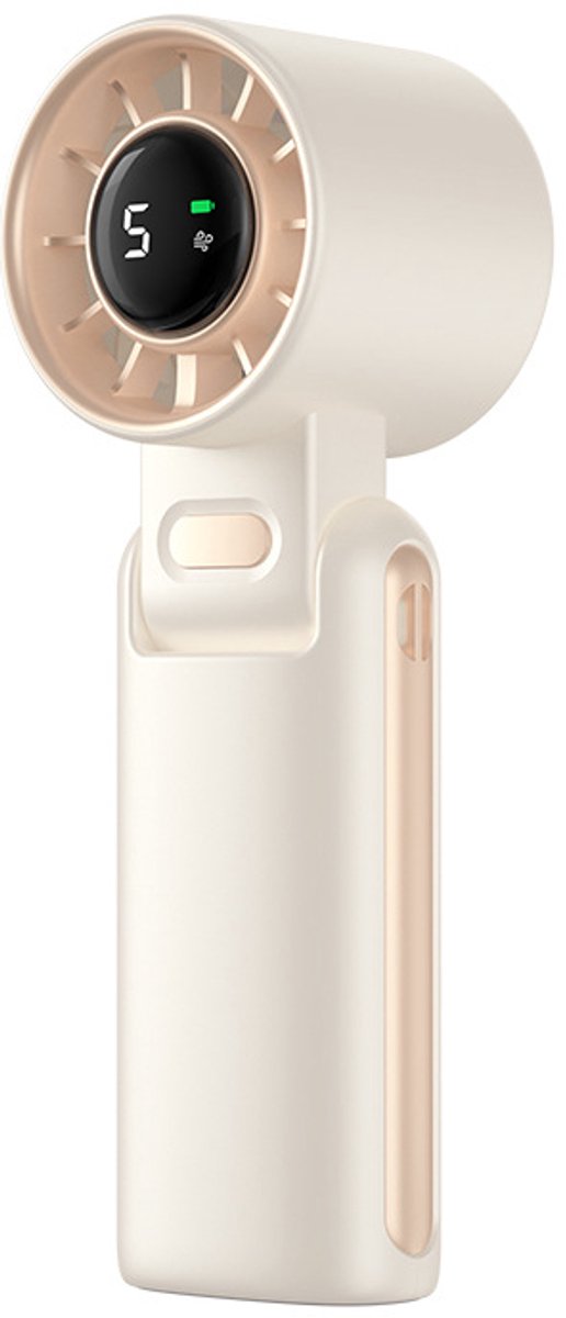 Handventilator - Miniventilator - USB-ventilator - Nekventilator - 5 Snelheidsstanden - Digitaal Batterijdisplay - Ideaal voor Zomerreizen Wandelen - Gebroken wit