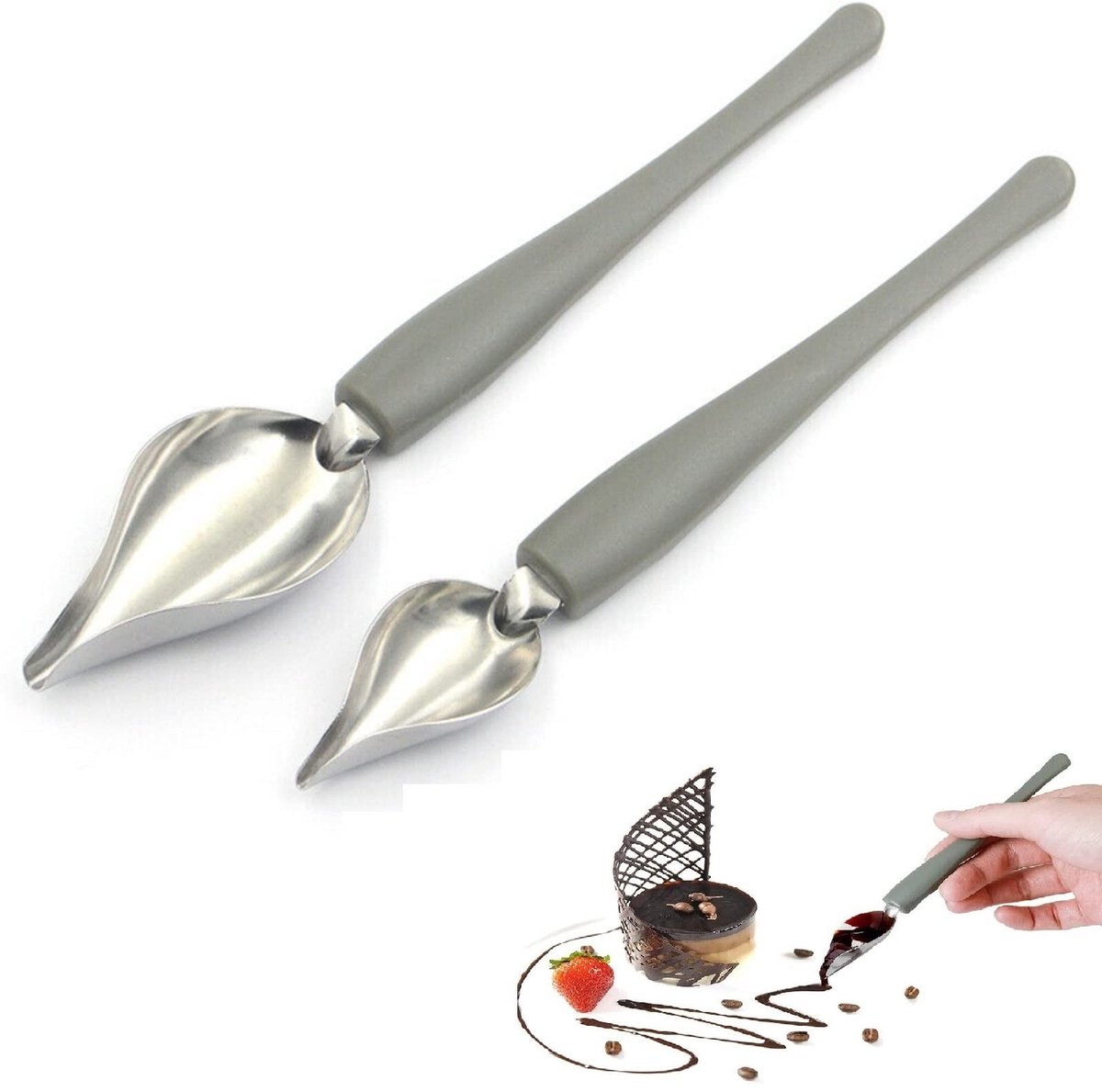 Dailygoods- Decoreerlepelset 2 Stuks - Roestvrij Stalen Decoratielepel - Doe-Het-Zelf Gereedschap - Decoratie voor Cake/Chocolade - Professionele Presentatie - Duurzaam Materiaal - Decoratielepels