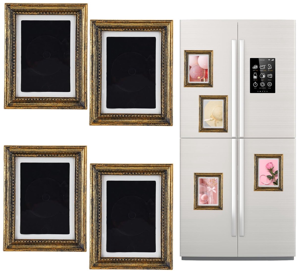 Dailygoods- Fotolijst Magnetisch - 4 Stuks - Vintage Goudkleurig - Antiek Hars - 9x7 cm - Voor Koelkast - Koelkastlijst