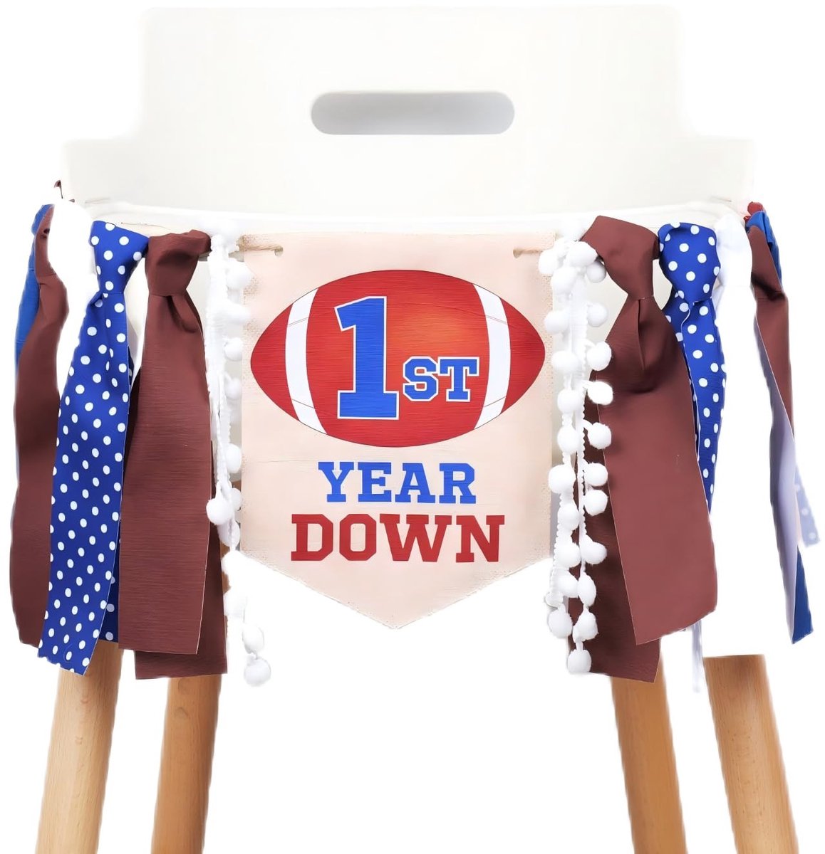 Dailygoods- Kinderstoel Banner Voetbalthema - Eerste Verjaardag Decoratie - Hoogwaardige Banner - Illustratie Voetbal - Mijlpaal Babyjongen - 1e Jaar Vieren - Verjaardagsbanner
