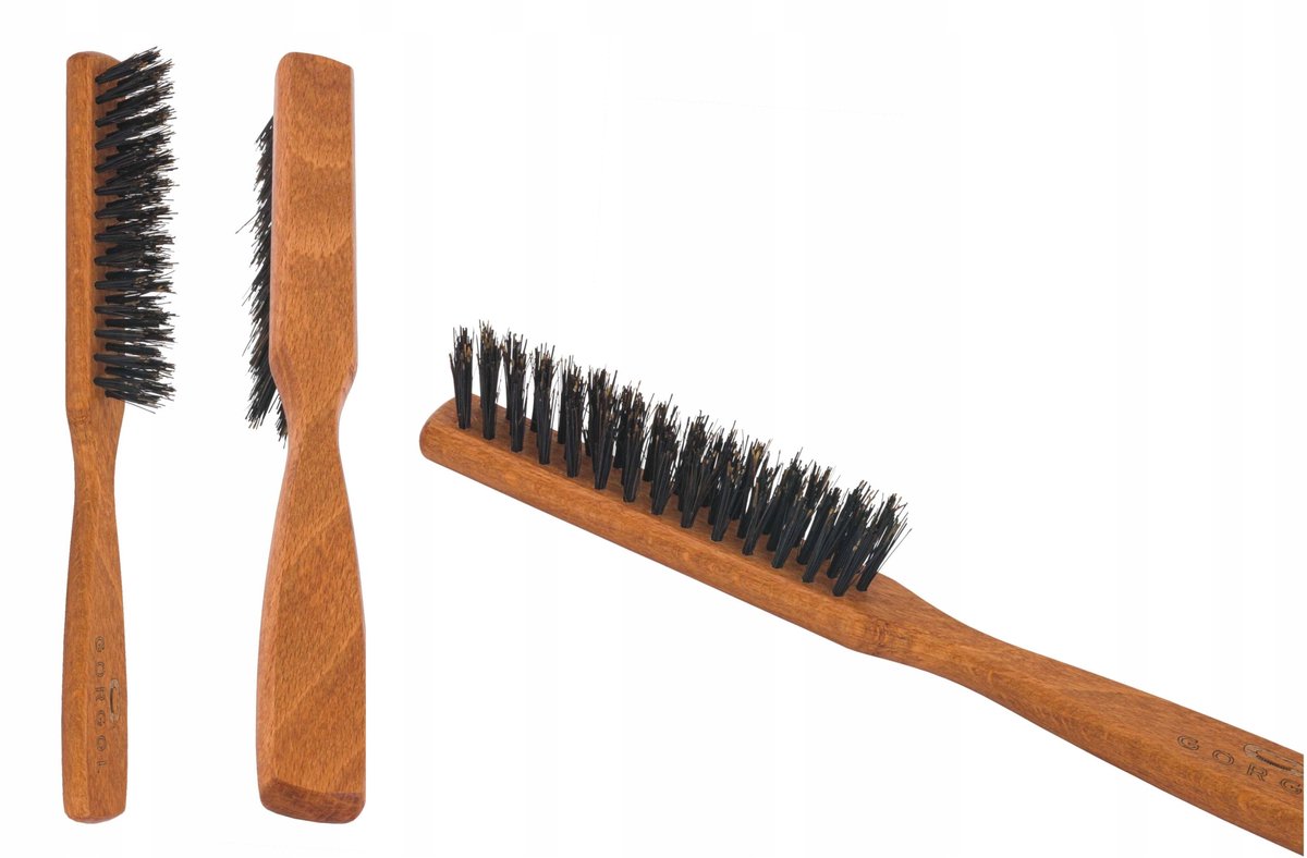 Gorgol Houten Platte Haarborstel met Zwijnshaar - Natuurlijk & Antistatisch