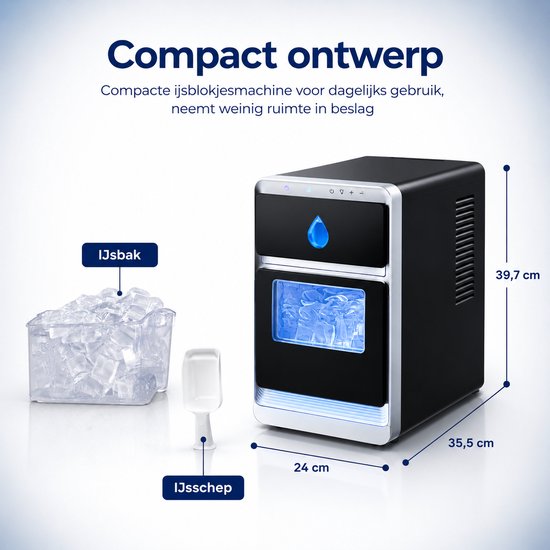 IJsblokjesmachine Zelfreinigend - 2 IJsblokjesformaten 15KG/24U Zwart — afbeelding 5