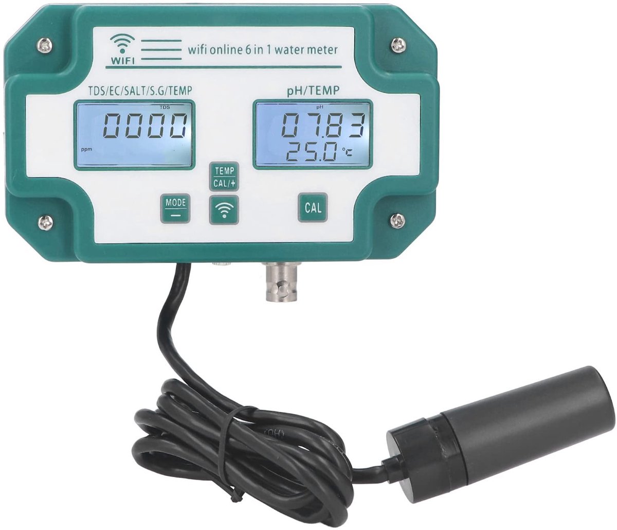 JHUBERS - Waterkwaliteitsmeter - PH EC SG - Hoge Nauwkeurigheid - WiFi-verbinding - Drinkwater Tester - Geschikt voor Thuisgebruik - EU-stekker