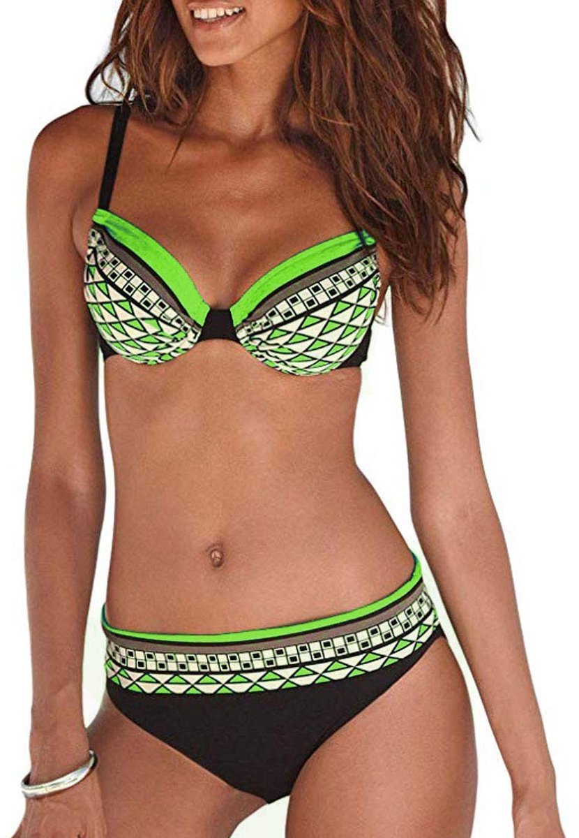 BRENZOOS- Badpak Dames Gewatteerd - Push-up Bikini - Tribal-print - Verstelbare Bandjes - Zachte Voering - Sneldrogend Ondergoed