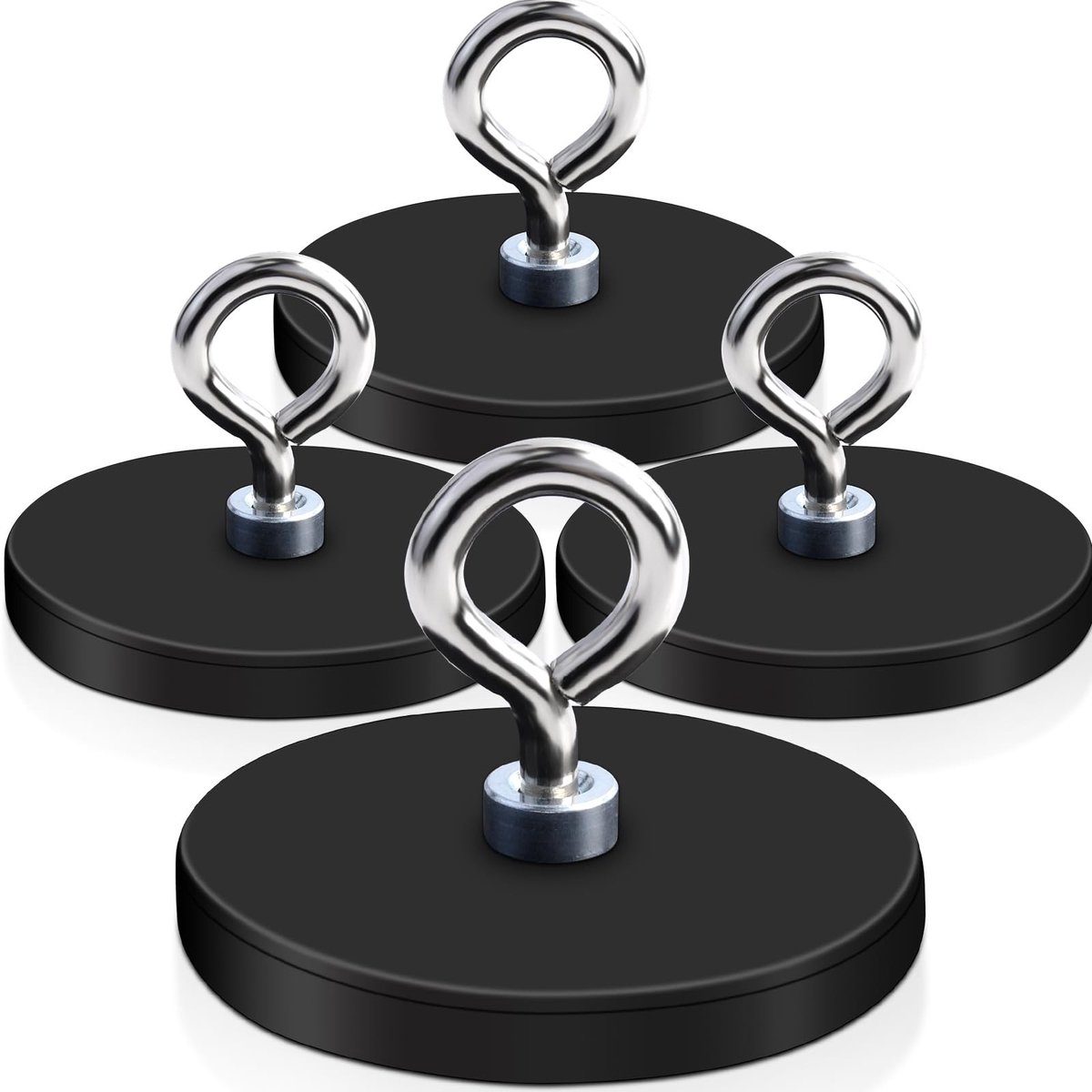 JHUBERS- Neodymium Magneet 43 mm - Sterke Magneethaak - M6 Ophangring - Rubberen Magneten - Buitendraad - Maximaal gewicht 15 kg