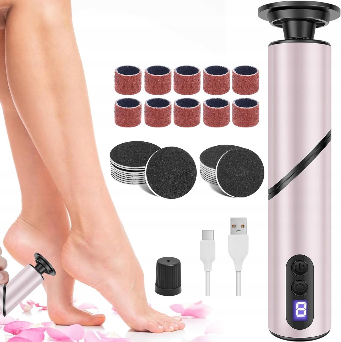 Elektrisch Voetvijl Opvouwbaar - 9 snelheden, USB oplaadbaar, roze