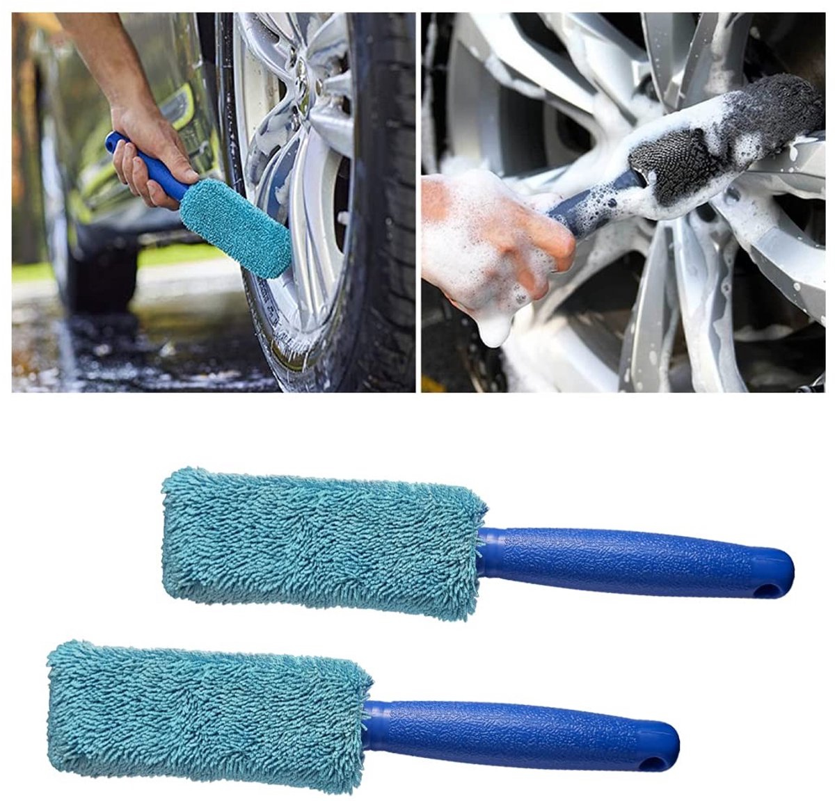 JHUBERS- Wielborstel Set van 2 - Zachte Microvezel - Metalen Vrije Velgborstel - Professionele Krasvrije Reiniging - 27 cm - Lichtgewicht 20 g