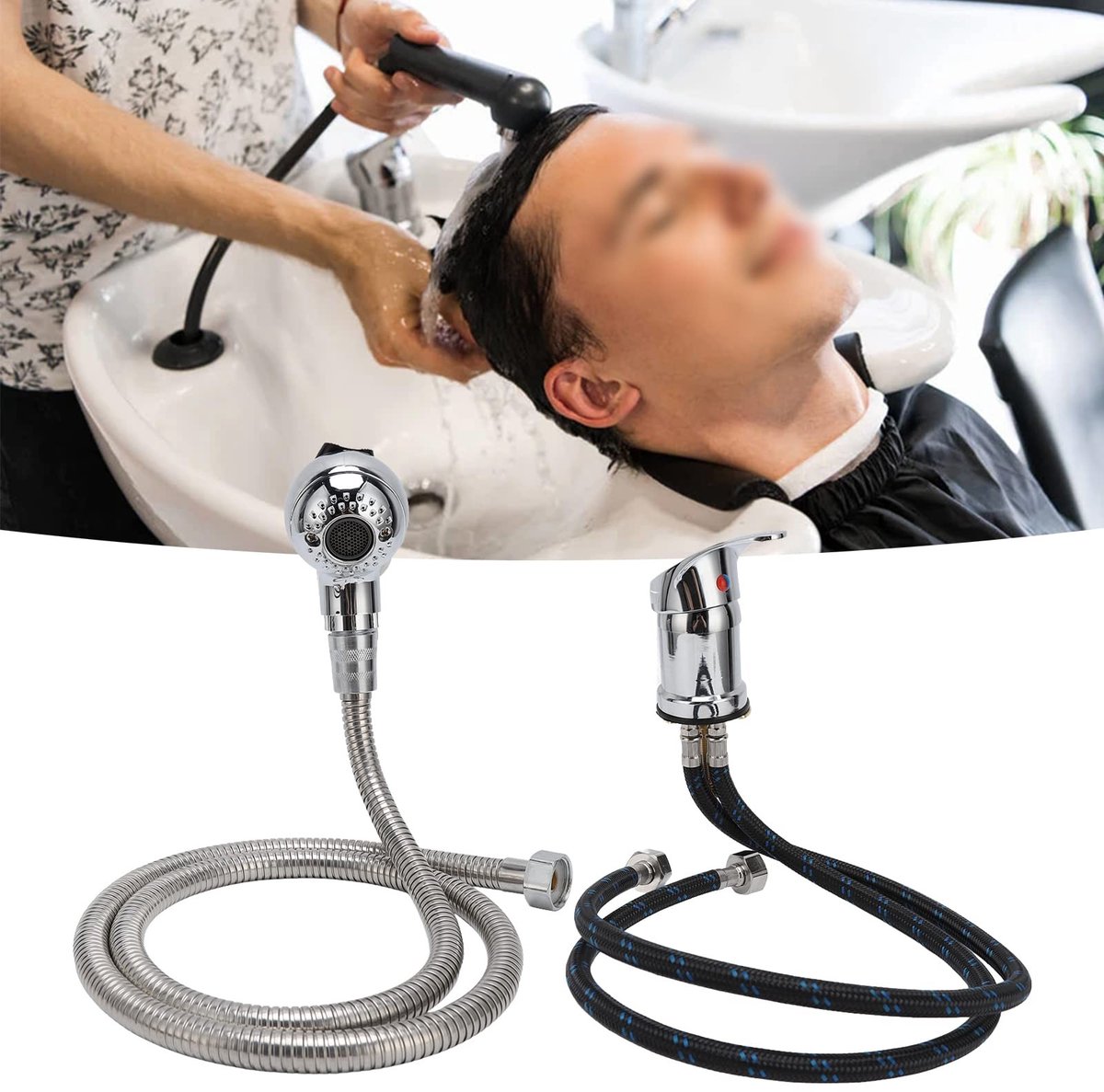 JHUBERS- Shampoo Bowl Kraan 70cm Pijp - Sproeier Kit - Douchekop - Heet/Koud Water - Zachte Slang - Voor Kapsalon - Kapperskraan
