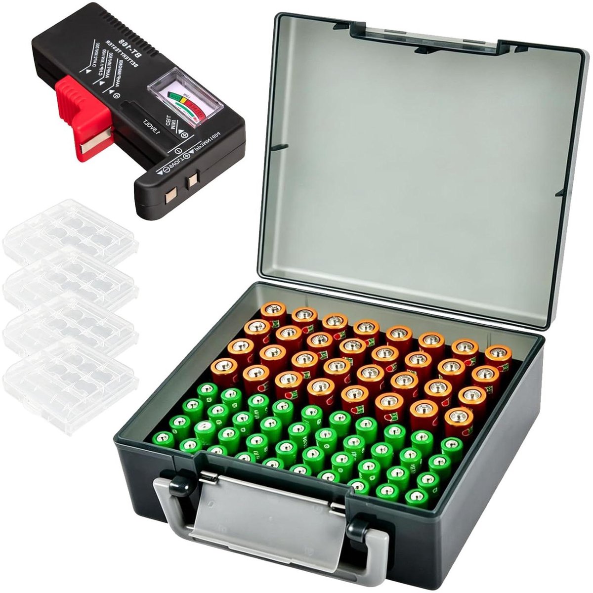 Batterijdoos - Batterijopslag - Batterijen Organiseren - Met Tester - Voor 72 Batterijen - Transparant