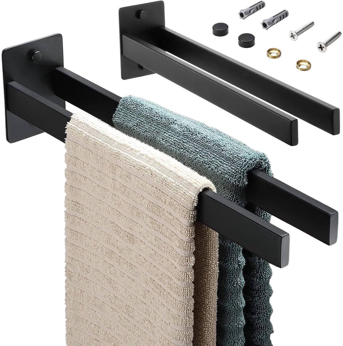 BRENZOOS- Handdoekhouder Dubbel - Roestvrij Staal - Voor Badkamer/Keuken - 38 cm - Sterke Constructie - Elegant Ontwerp - Handdoekenrek