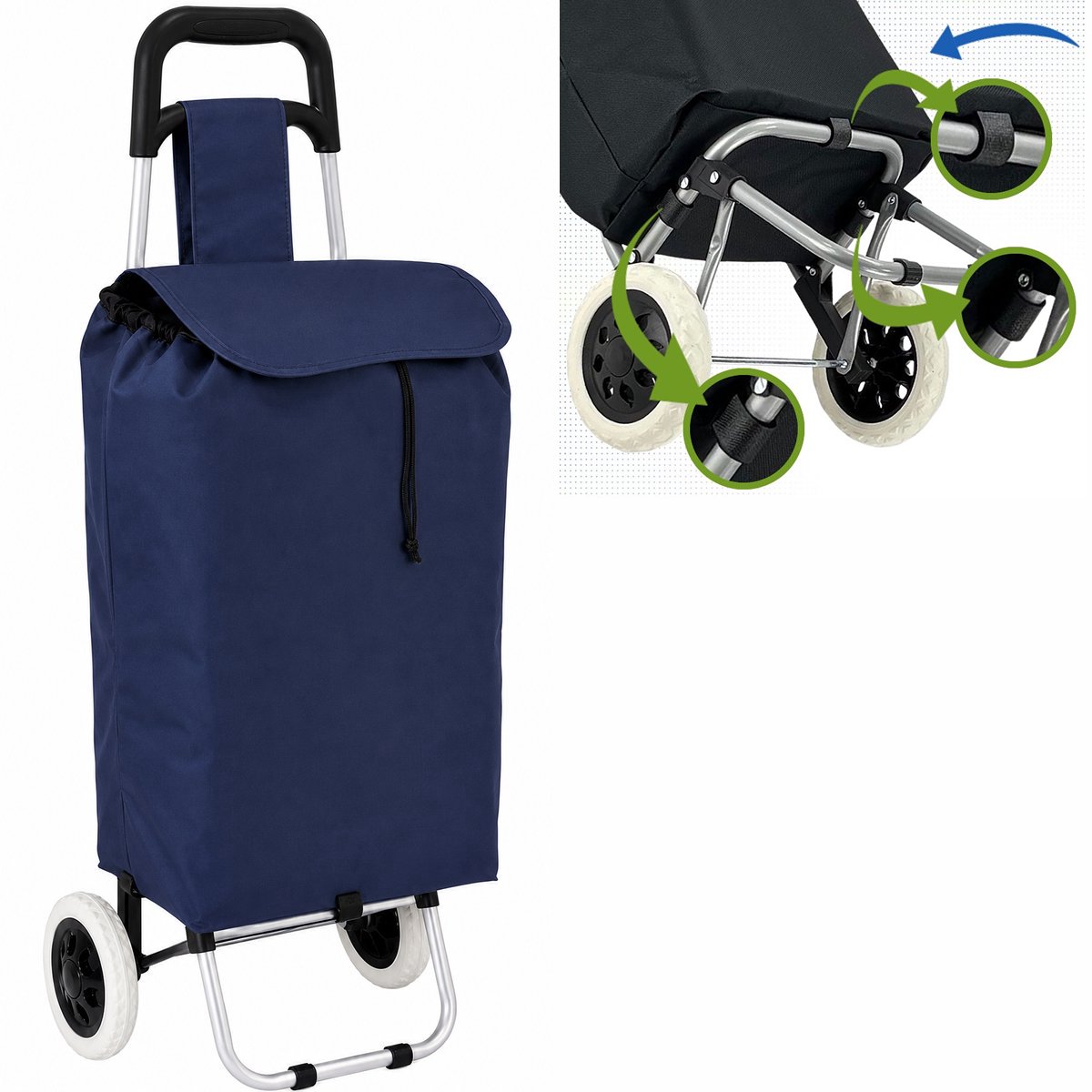 Bol.com Dreamble® - Opvouwbare Boodschappentrolley - 46 Liter - Extra Stabiel dankzij 5 Bevestigingspunten - Blauw aanbieding