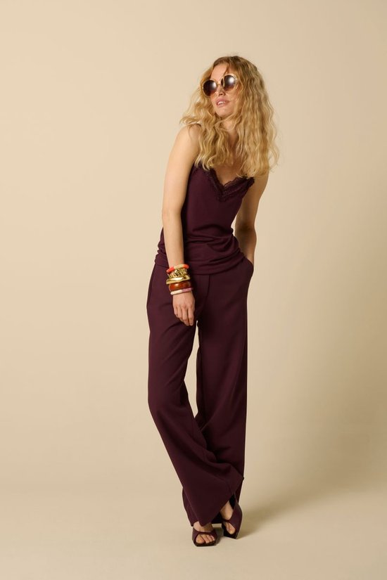 Donkerrode High Waist Wide Leg Broek