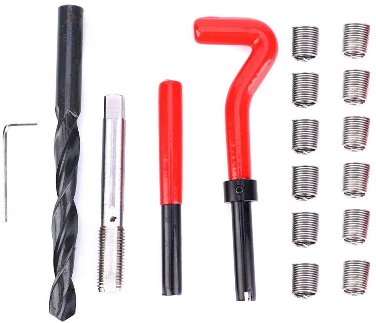 Dailygoods- Inrijgset 17-delig - Schroefdraadinzetstukken M12x1,5 - Reparatieset - Draadschroefhulzen - Hoogwaardige materialen - Slijtvast en nauwkeurig - Schroefdraadinzet