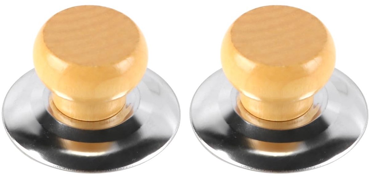 Dailygoods- Dekselknoppen 2 Stuks - Houten Constructie - Hittebestendig tot 220 °C - Antislip Onderkant - Metalen Ringen - Rustieke Uitstraling - Pannendekselknoppen