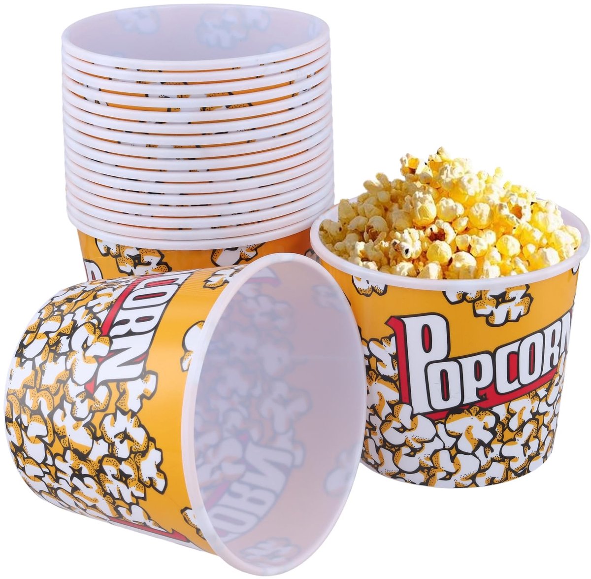 Dailygoods- Popcornemmer 18 stuks - Herbruikbare Popcorncontainers - Kunststof - 1,25 Liter - 12 x 14 cm - Antilek/Antivet Coating - Popcornbak