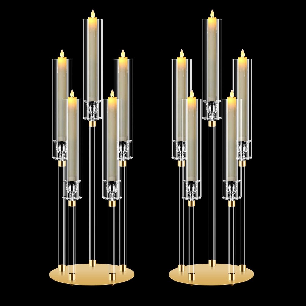 Dailygoods- Kandelaar Hoge 68 cm - Acryl/Metaal Kaarsenstandaard - 5-Arm - Vintage Tafelcenterpiece - Feestdecoratie - Kerstmis Cadeau