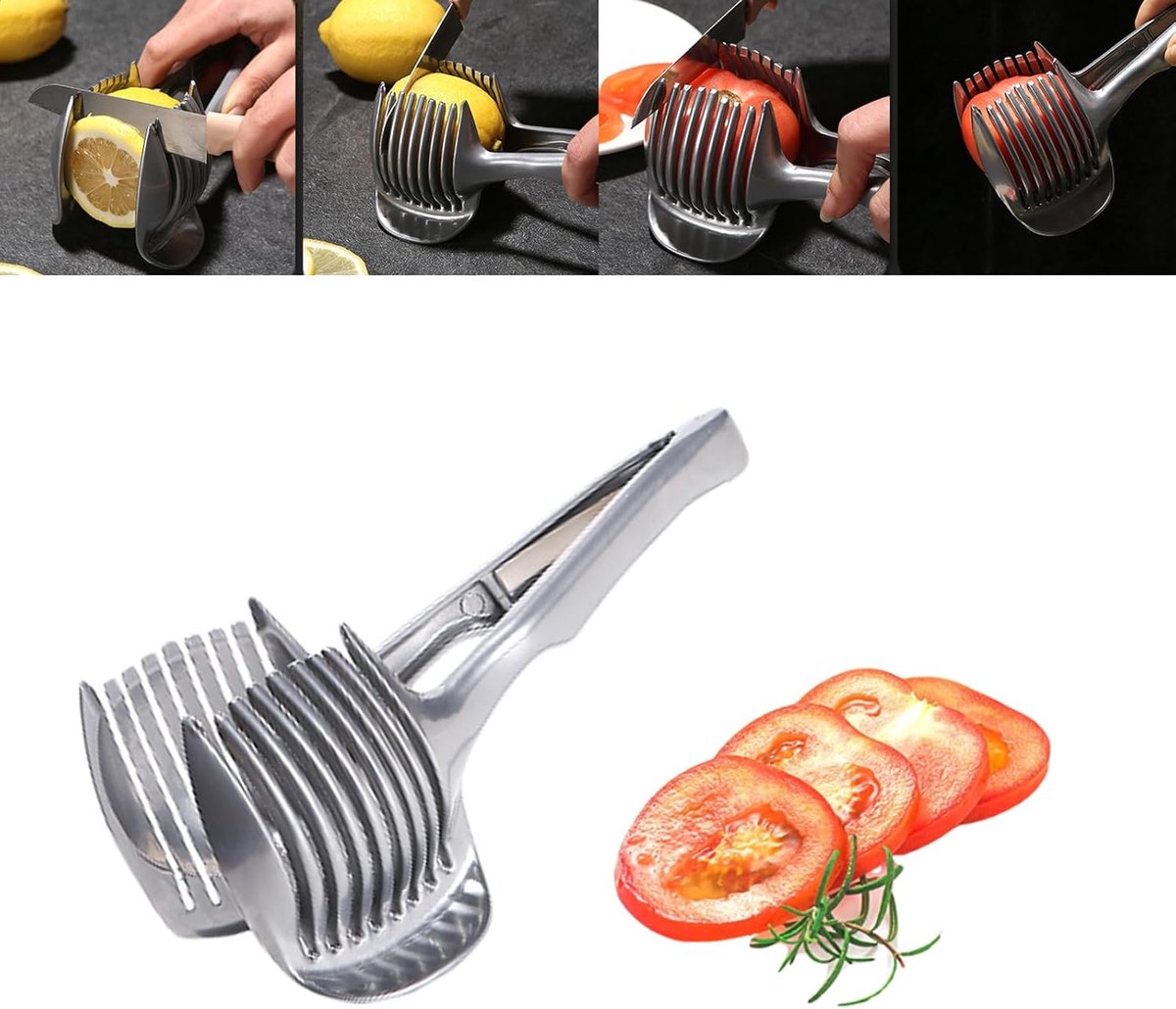Citroensnijder – Fruitsnijder – Multifunctionele handmatige snijder voor rond fruit en groenten – Snijhulp/houder – Geschikt voor tomaten, citroenen, eieren, uien, enz.
