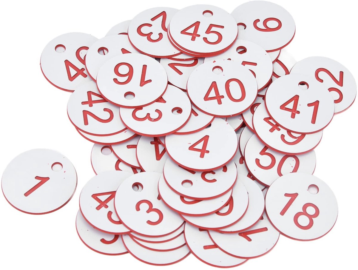 Dailygoods- Bijenkorf Tags 50 Stuks - Genummerde ABS Labels - Ronde Identificatietags - Bijenteelt/Veeteelt - Hoog Contrast Ontwerp - Gemakkelijk Op Te Hangen - Bijenkorflabels