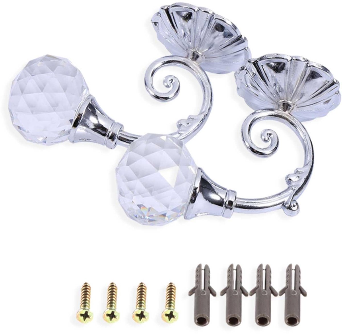 Dailygoods- Gordijnhouders 2-delig - Metalen Gordijnhouders - Muurbevestiging - Kristallen Bol - Multifunctioneel - Elegant en Duurzaam - Gordijnsteunen