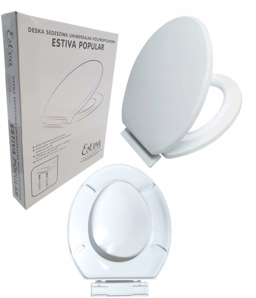 Universele toiletbril Estiva, ovaal, standaard sluiting, wit