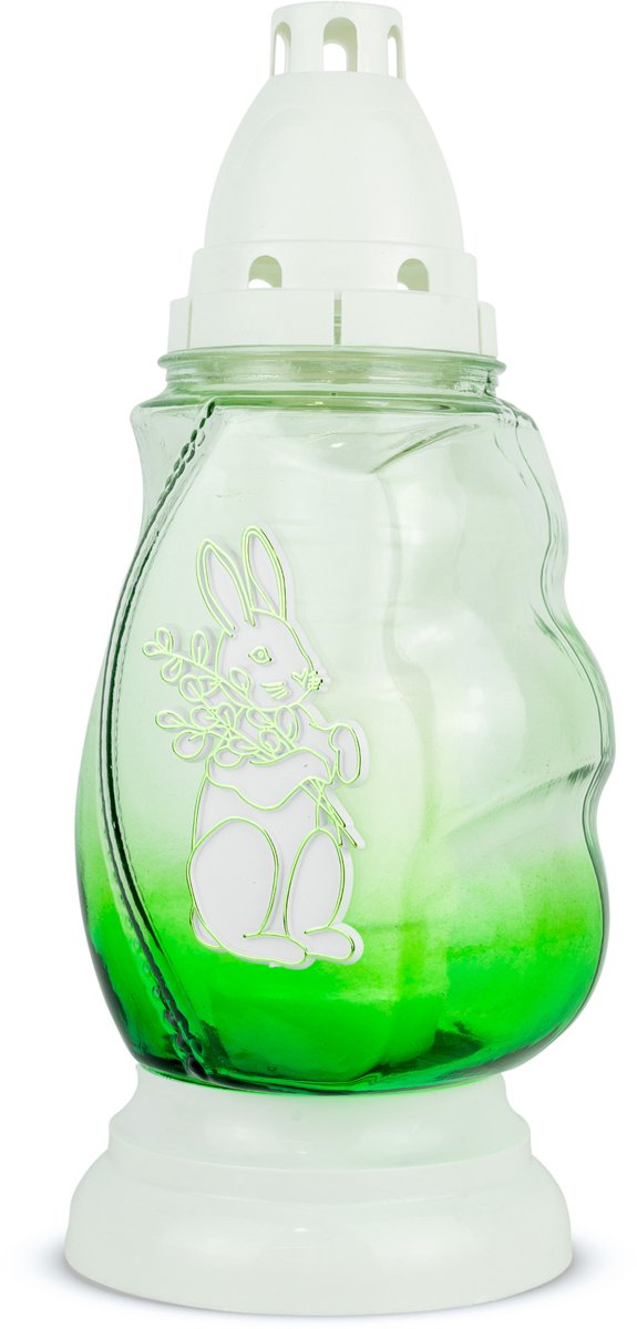 Paaslicht Znicz met Konijn 28 cm Groen - Kerstdecoratie met Vulling