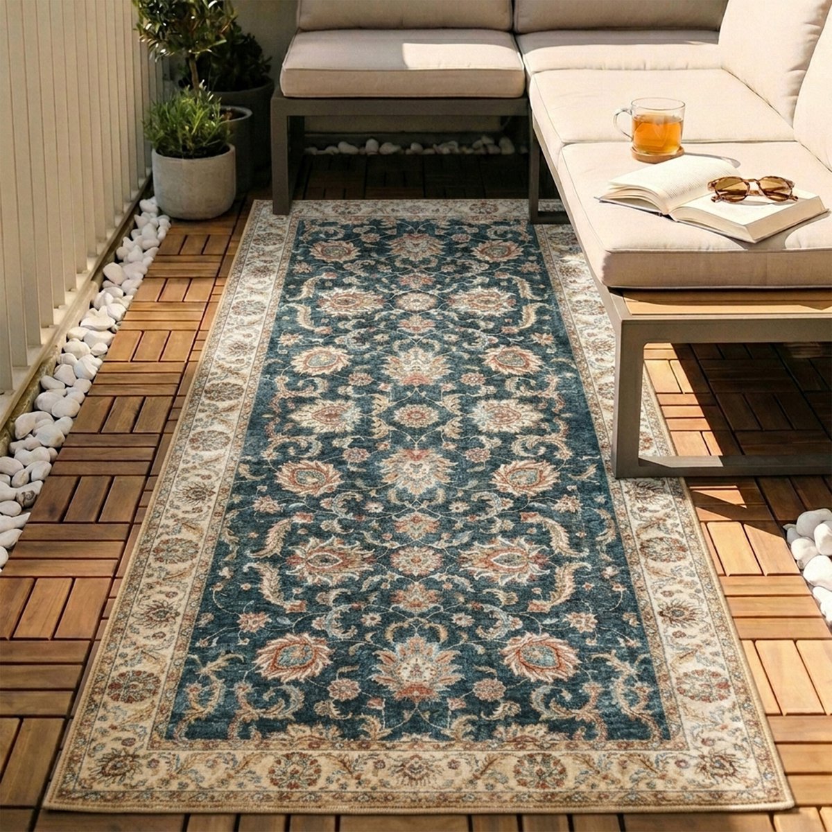 Fraai Wasbare loper - Domingo Oriental Donkergroen - 80x250cm