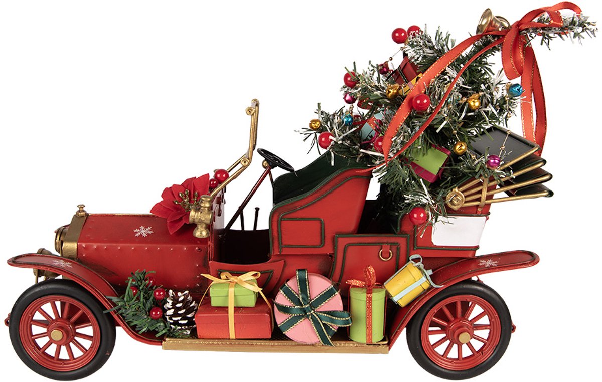 Clayre & Eef Kerstdecoratie Beeld Auto 38x16x27 cm Rood Metaal