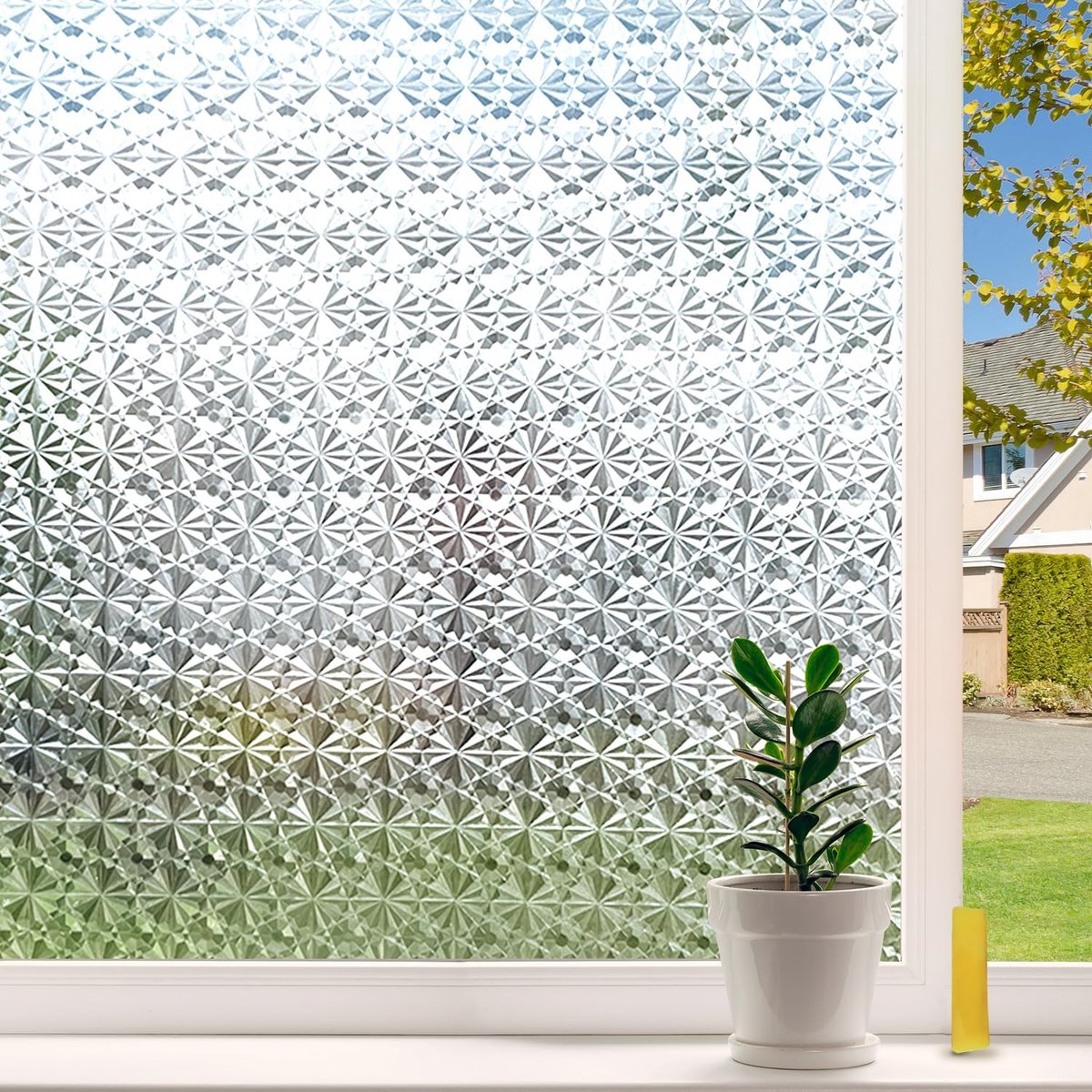 SNQ Raamfolie - 1 rol - 3D - Elektrostatische hechting - Lijmvrij verwijderbaar - Privacybescherming - UV-filterende matte raamfolie - Geschikt voor glazen deuren, keukens en woonkamers - Diamond Edition - 45 × 100 cm - Wit