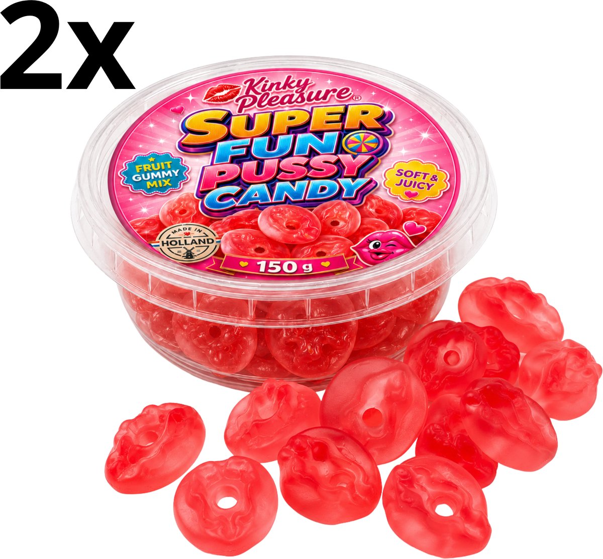 Super Fun Pussy Gummy Snoepjes 150 Gram - Zachte Gom met Fruitsmaken 2 Stuks