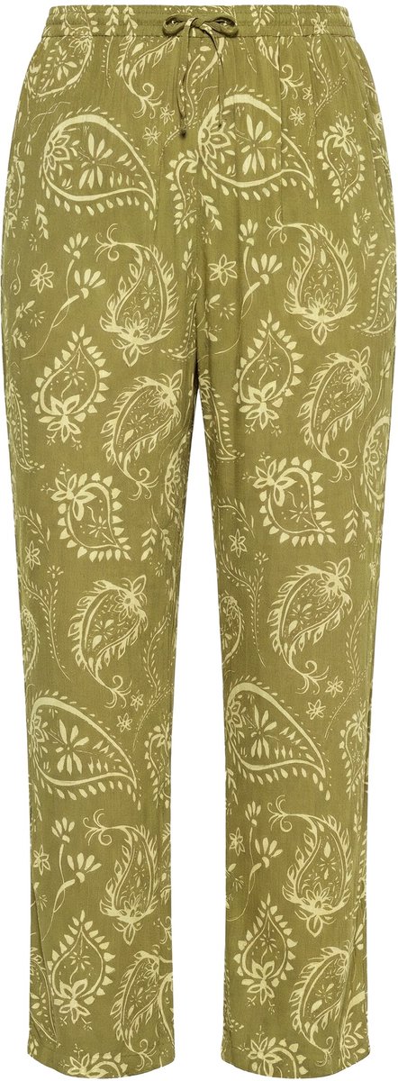 Ulla Popken - Dames - Broek Rose paisley-patroon wijde pijpen - Olijf - Maat 50+
