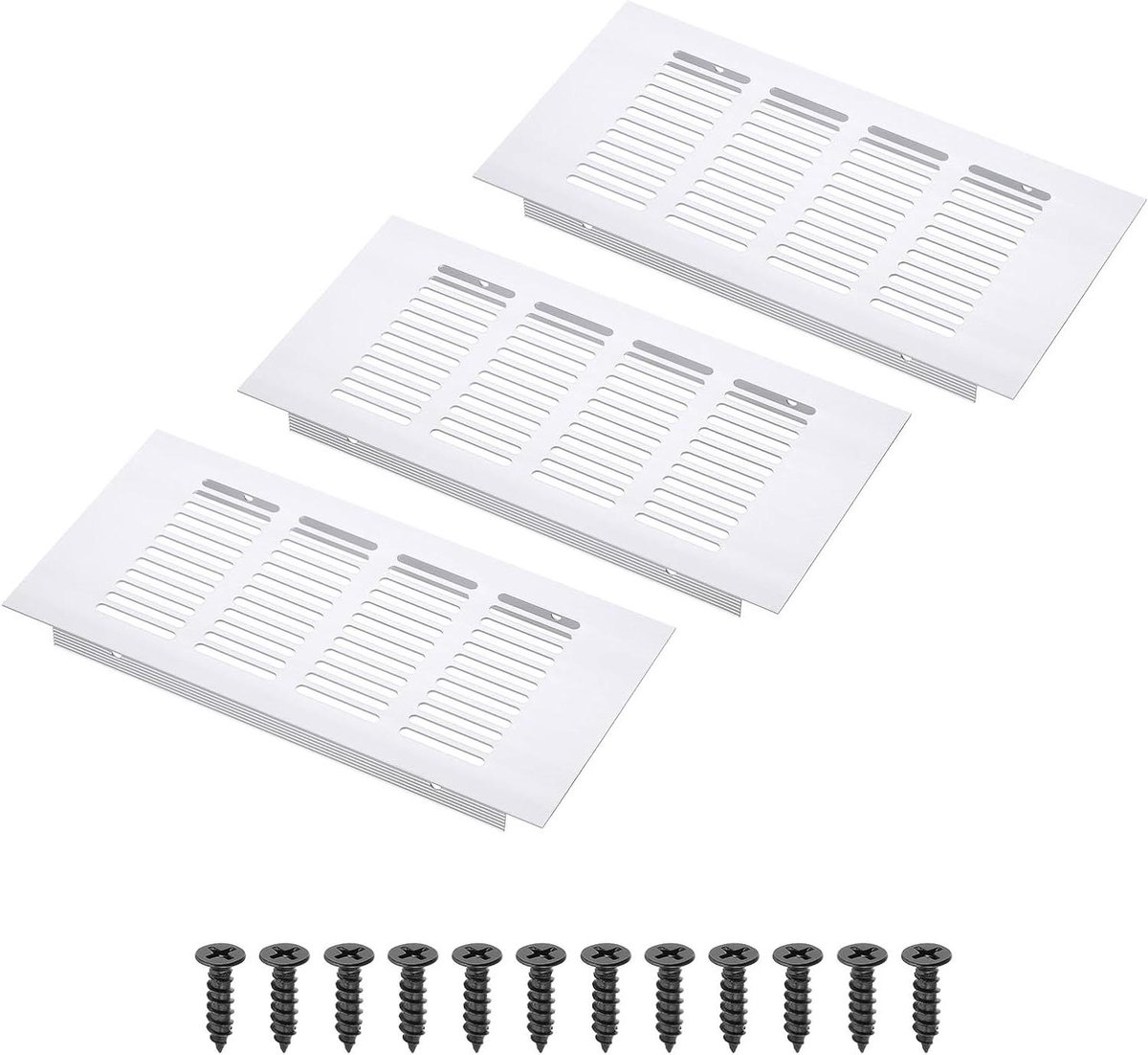 Ventilatierooster Rechthoekig - Luchtrooster Aluminium - Ventilatie Kast - Gestreept Gatenontwerp - 20 x 10 cm - Zilver