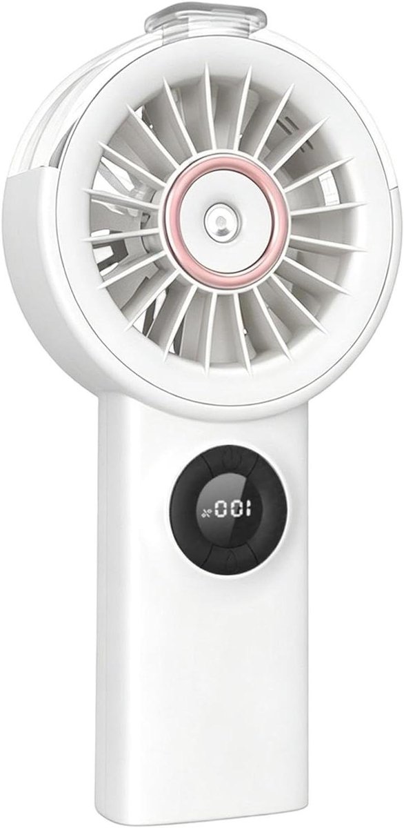 Draagbare Mistventilator - Mini Vernevelaar - Persoonlijke Verkoeling - 100 Snelheden Instelbaar - 18.5x9.5x18.5 cm - Wit