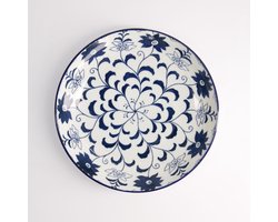 Tokyo Design Studio - Tokyo Blue Botan - Ontbijtbord - Blauw/Wit - 21,5 x 3,4 cm