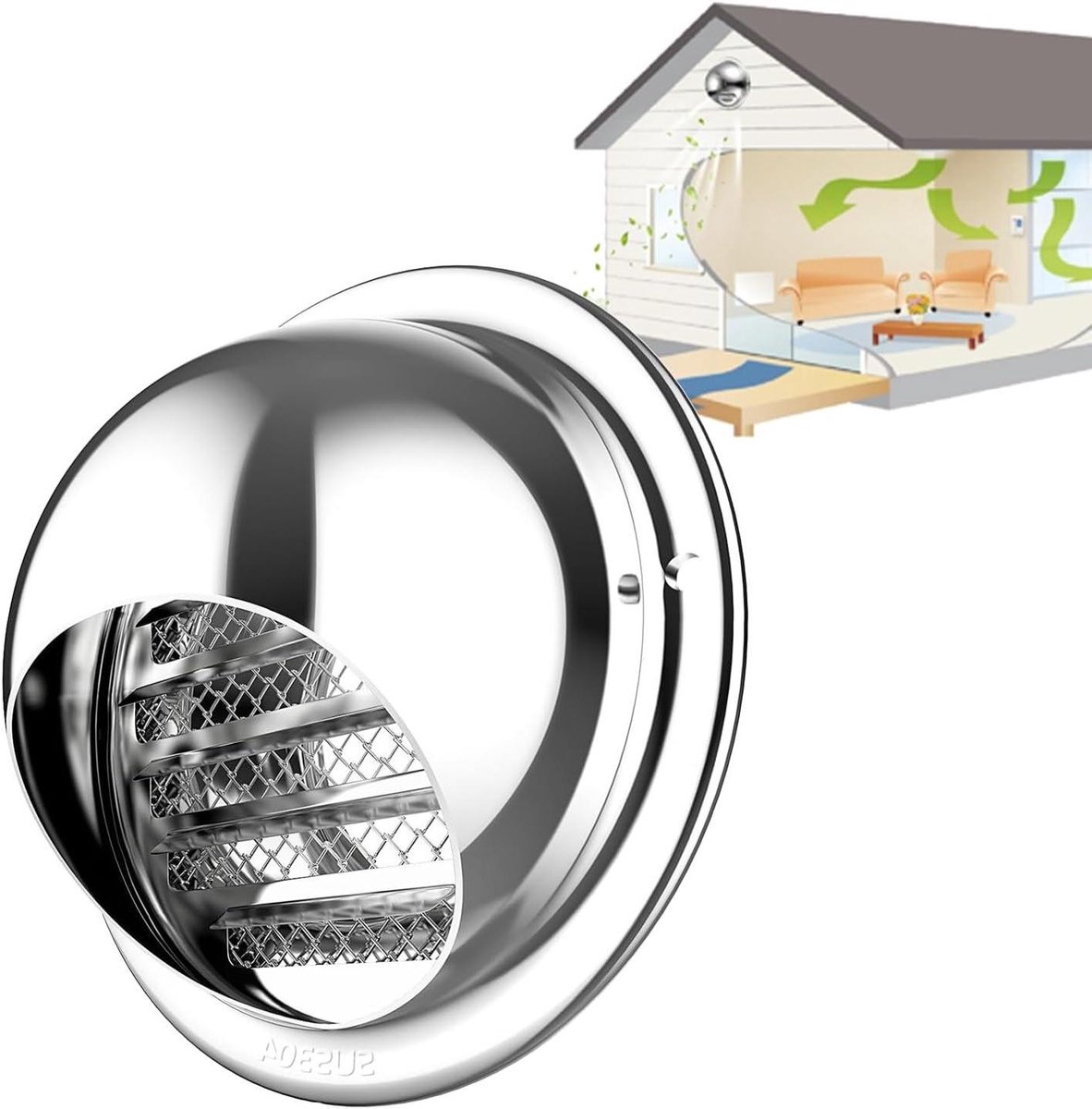 Ventilatierooster Buiten - Afzuigkap Deksel - Muur Ventilatie - Insectenwerend Gaas - 150 mm - Zilver