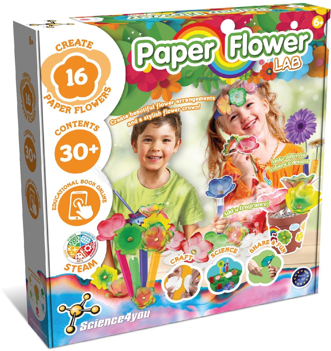Science4you Papieren Bloemen Maken Kit voor Kinderen 6+ - Maak je eigen 16 papieren bloemen Craft kit voor kinderen, Creatief Speelgoed, Educatie Kit, Cadeau voor Meisjes & Jongens leeftijd 6 7 8 9 +
