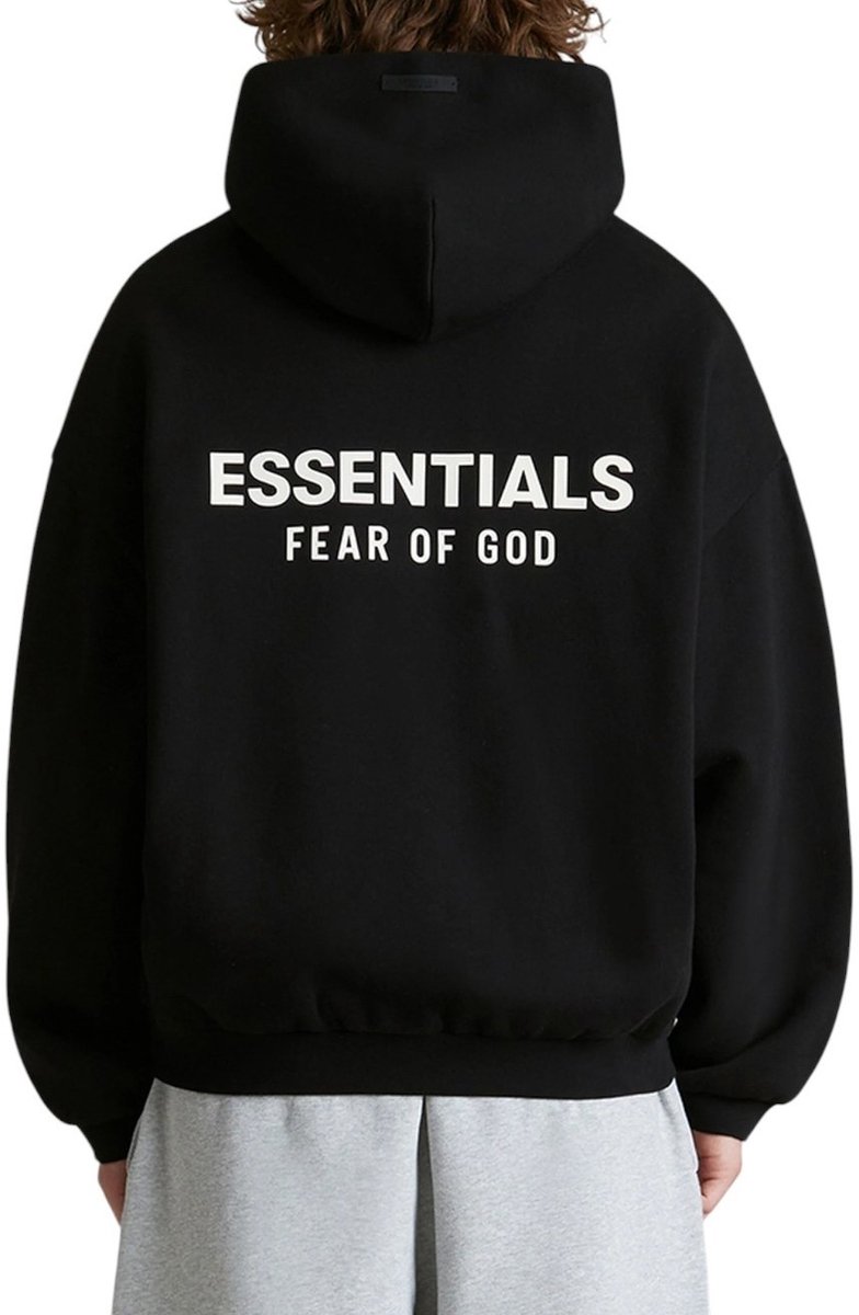 Fear Of God Essentials Heren Trui Zwart Fleece Hoodie Black/White